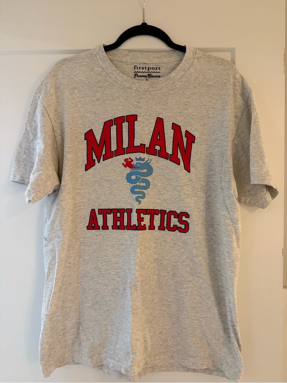 Rowing Blazers Gray Milan Athletics Graphic Tee with Red and Blue Print
